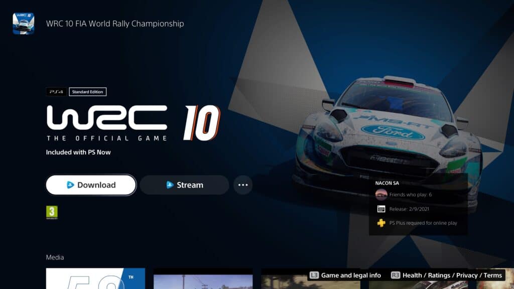 WRC 10 on PlayStation Now, PS4