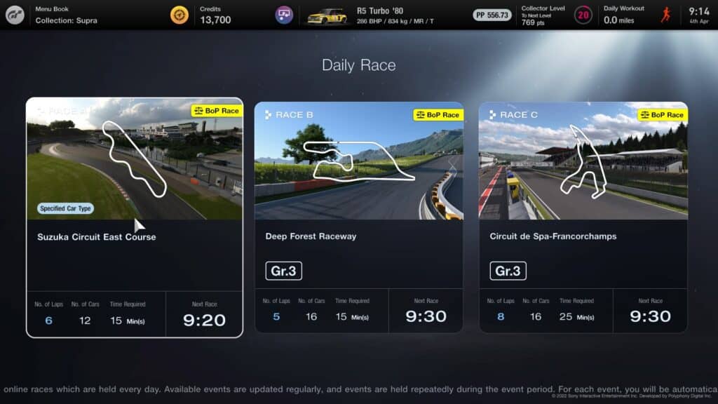 Gran Turismo™ 7 Daily Races, w/c 4th April 2022