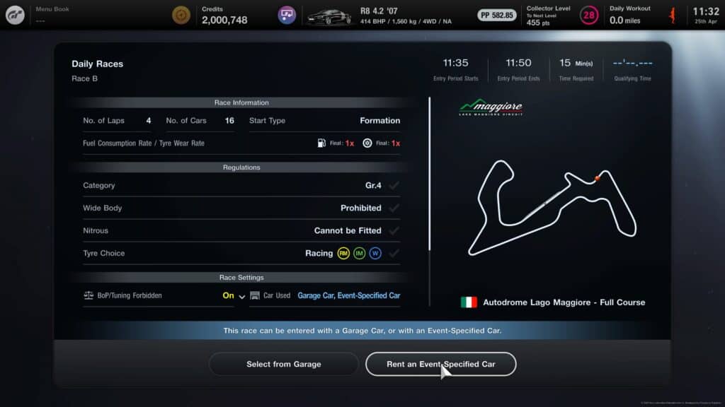 Gran Turismo 7 Sport Mode car rentals