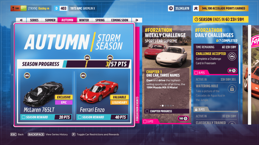 Forza Horizon 5 Series 6 Autumn Festival Playlist Storm Season, reward cars