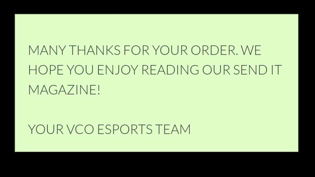 VCO Esports SEND IT sim racing magazine order