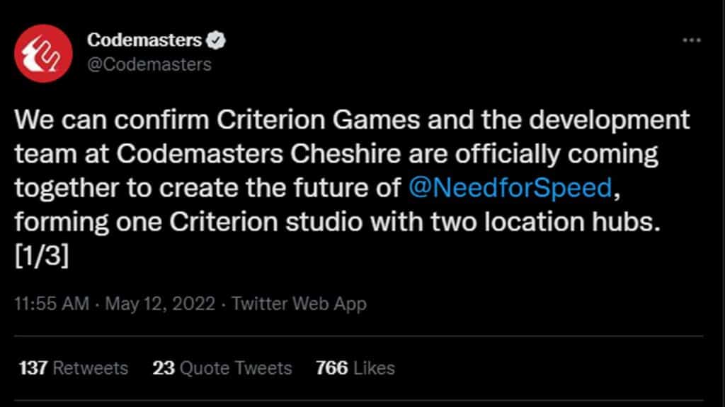 Codemasters Chesire and Criterion Games unite