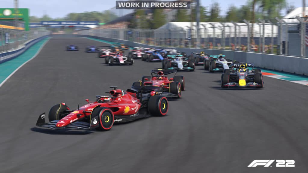 F1 22 game, Miami, Ferrari leads the pack