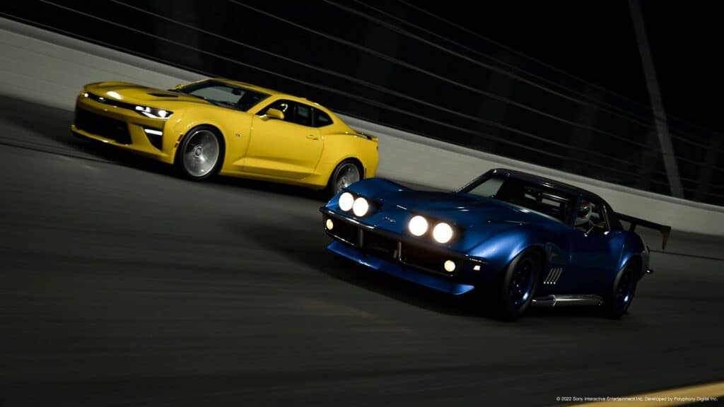 Gran Turismo™ 7, Daytona International Speedway, Chevrolet Corvette C2 and Chevrolet Camaro