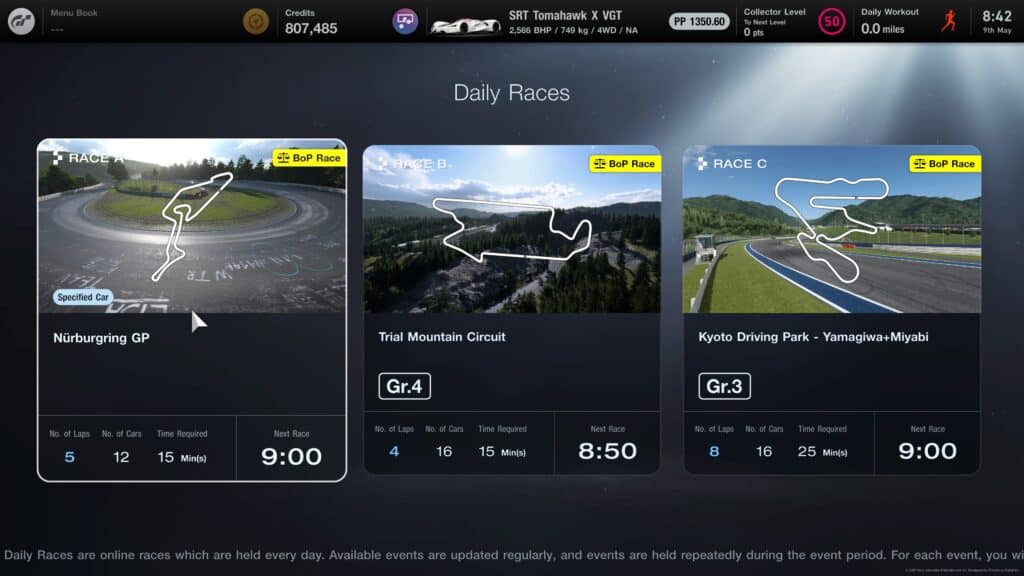Gran Turismo 7 Daily Races week commencing 9th May 2022