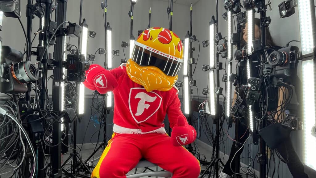 Is the Firestone mascot scanned for an IndyCar game