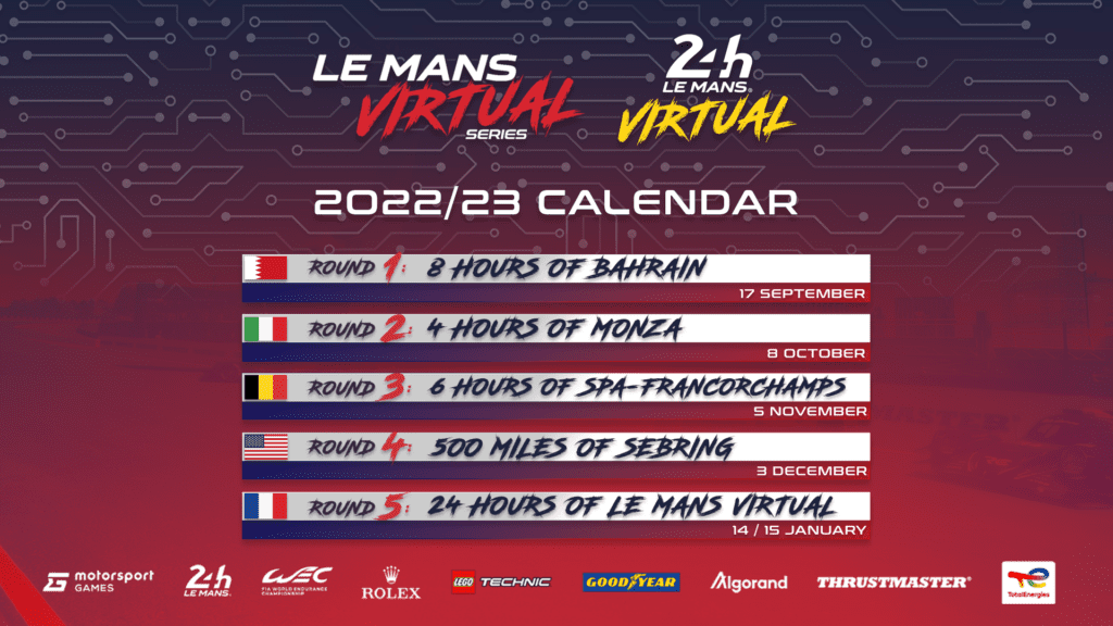 Le Mans Virtual Series calendar schedule 2022/2023