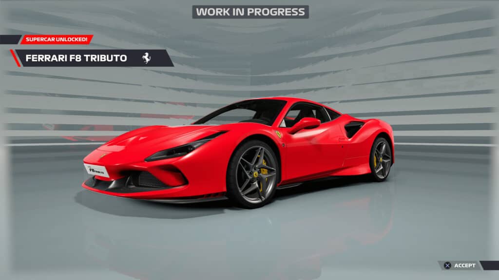 F1 22 Pirelli Hot Laps supercar select Ferrari F8 Tributo