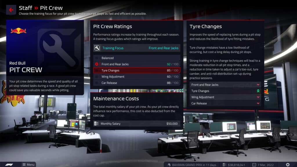 F1 Manager 2022 Pit crew ratings