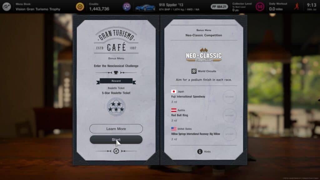 Gran Turismo 7 July Cafe Menu Book
