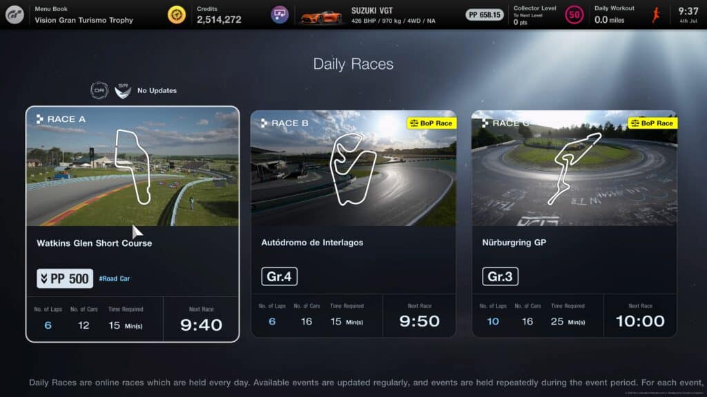 Gran Turismo 7 Sport Mode Daily Races 4th July 2022