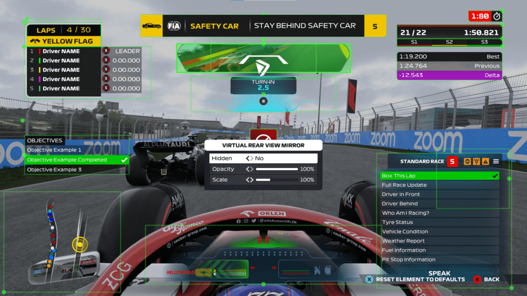 F1 22 virtual rear-view mirror settings