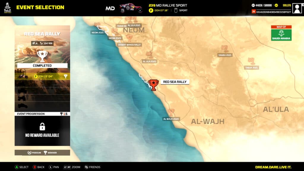 Dakar Desert Rally, Event Selection, Open-world Map