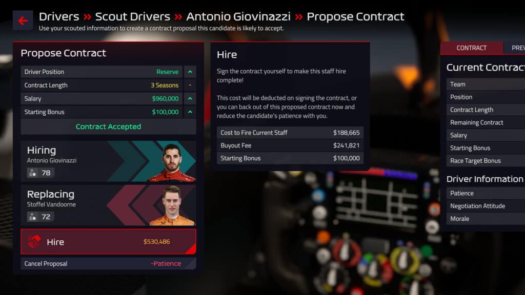 F1 Manager 2022 - Driver contract accepted