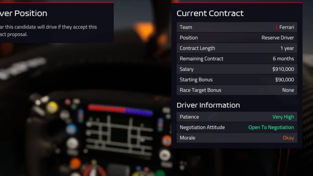 F1 Manager 2022 - Driver information, patience