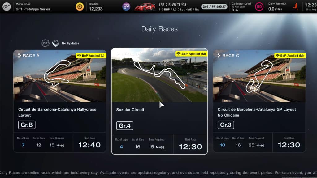 Gran Turismo 7 Daily Races Sport Mode week commencing 29th August 2022