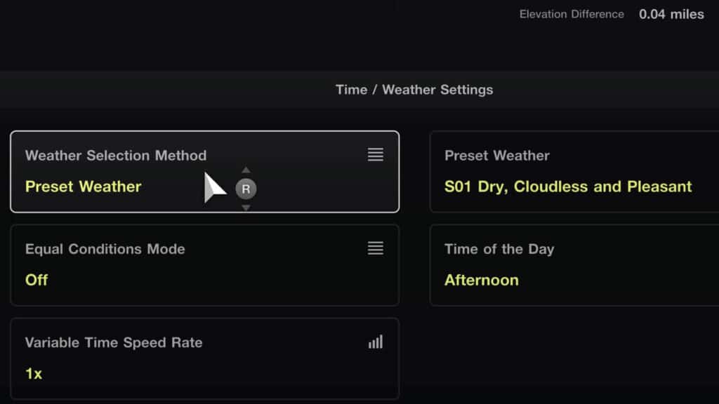 Gran Turismo 7, lobby, time and weather settings