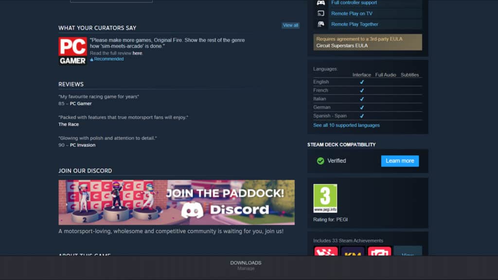 Complete list of Steam Deck verified racing games  