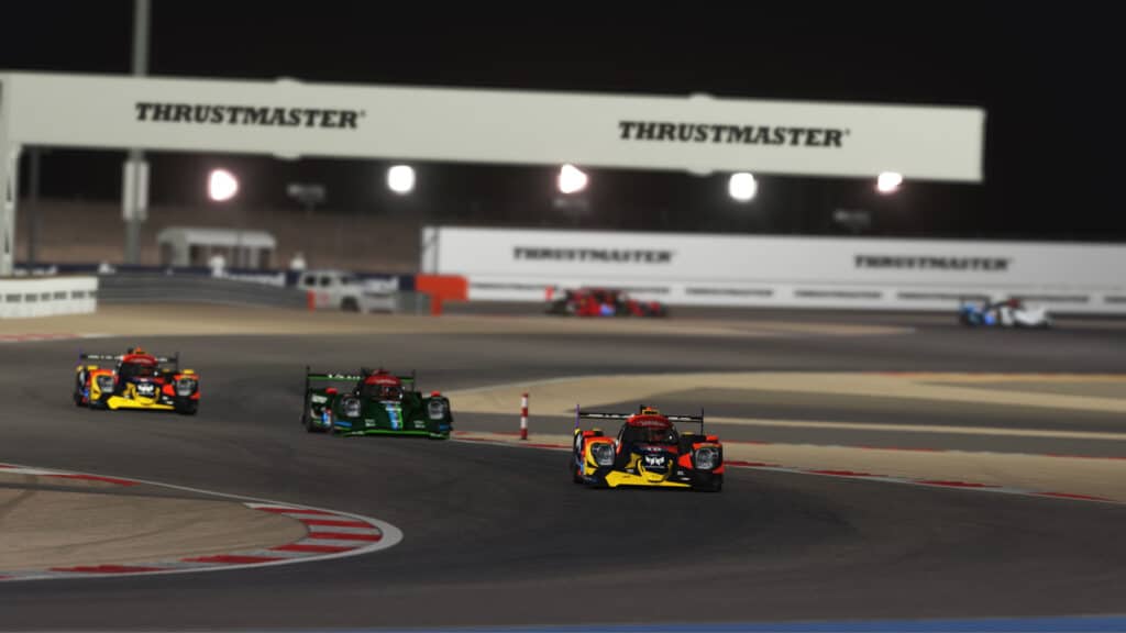 LMP2 cars in esses at Bahrain Le Mans Virtual Series