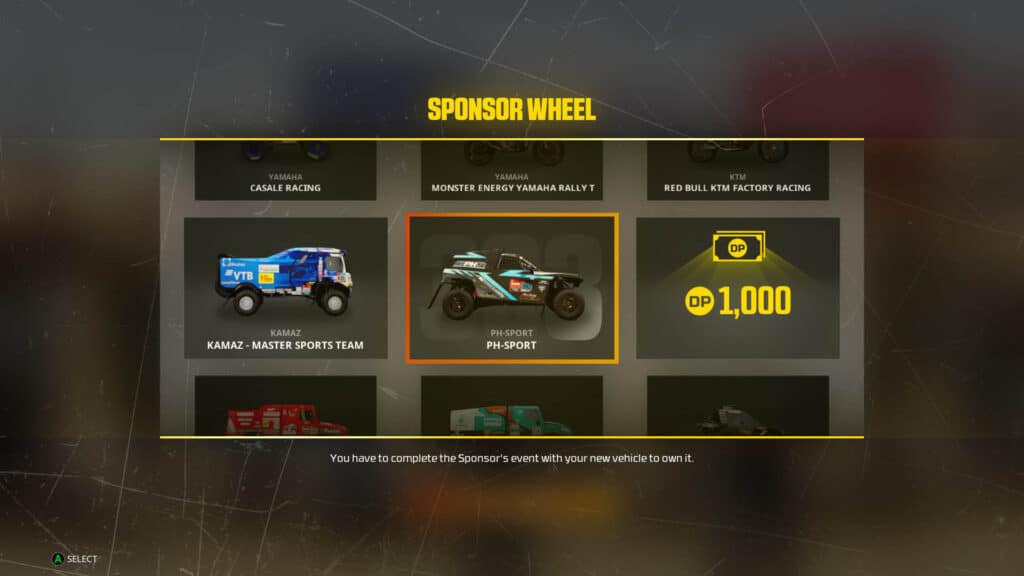 The Sponsorship Wheel appears after winning an event to deliver a bonus prize