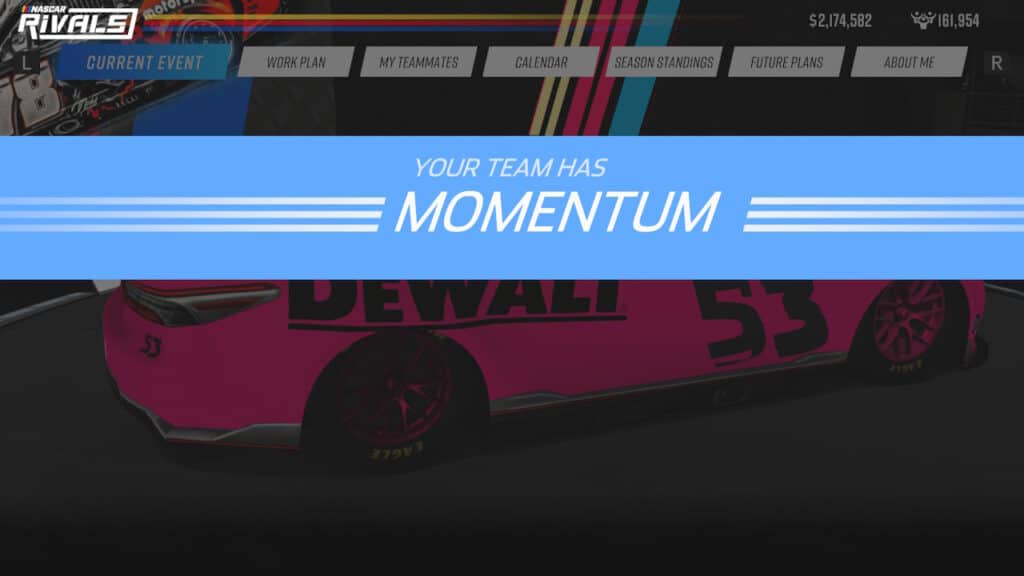 NASCAR Rivals team momentum