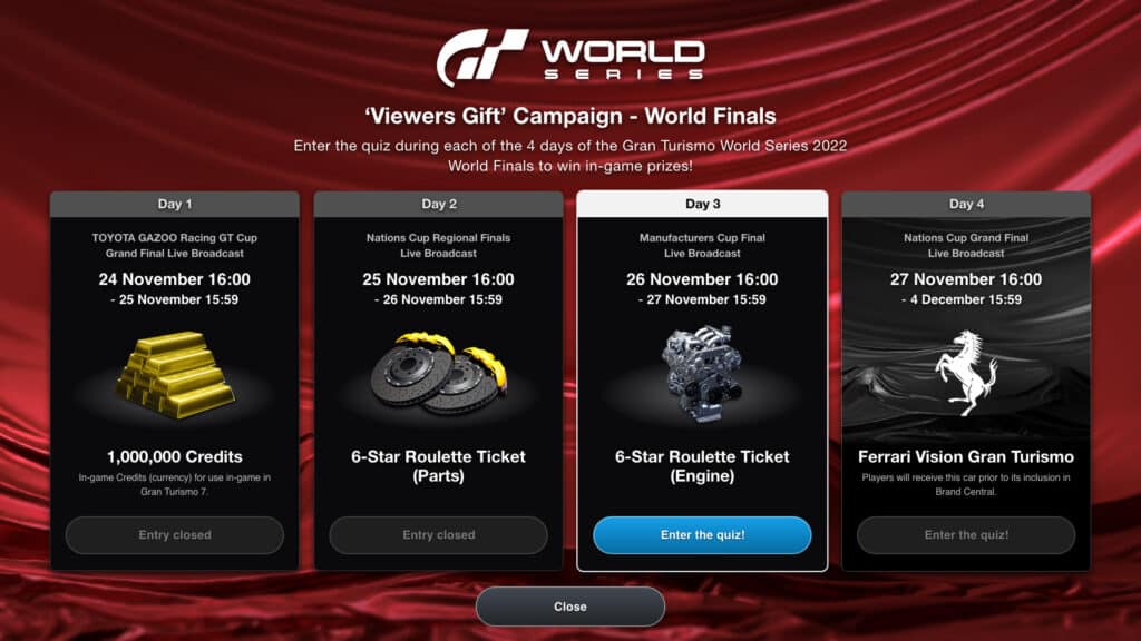 Gran Turismo 7 World Seires Viewers Gift Campaign