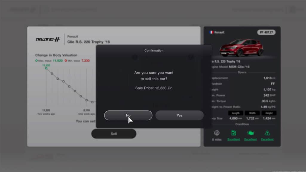 Gran Turismo 7 selling a car for in game credits