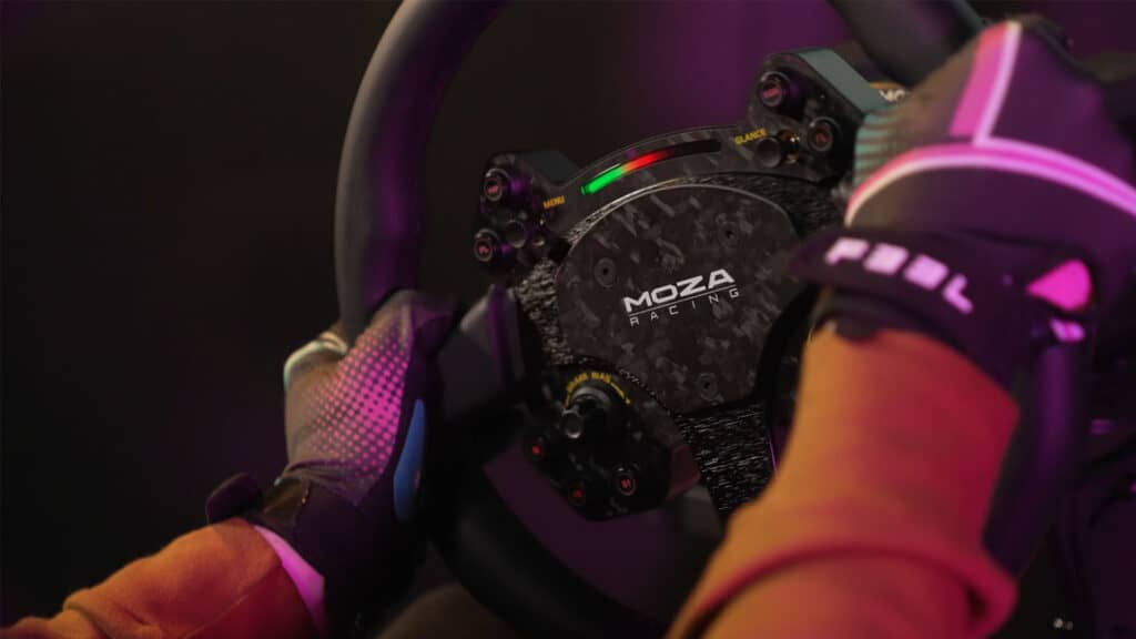 Moza Racing RS V2 steering wheel in use