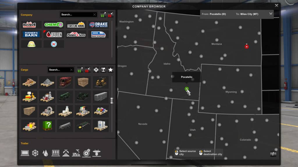 American Truck Simulator, company browser