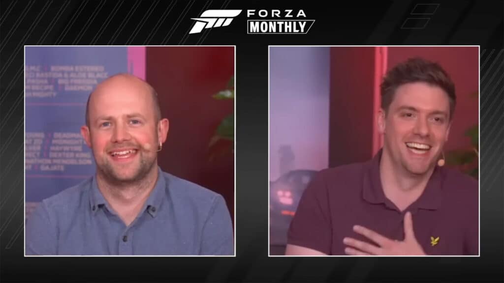 Tom Butcher (left) and Mike Brown (right) on a Forza Monthly stream