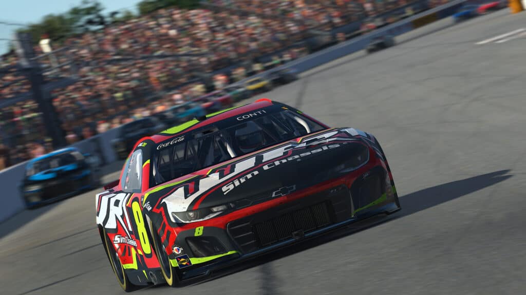 eNASCAR, iRacing, The Milwaukee Mile, Michael Conti leads