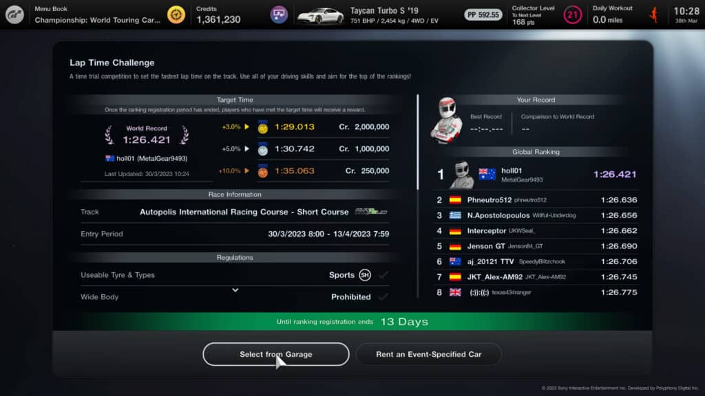Gran Turismo 7's Lap Time Challenge, 30th March - 13th April: