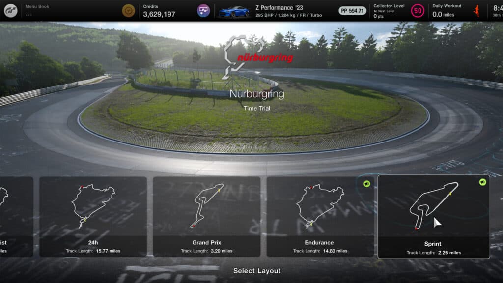 Two Nürburgring track layouts, Gran Turismo 7, Sprint and Endurance