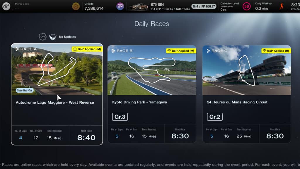 Gran Turismo 7 Sport Mode Menu