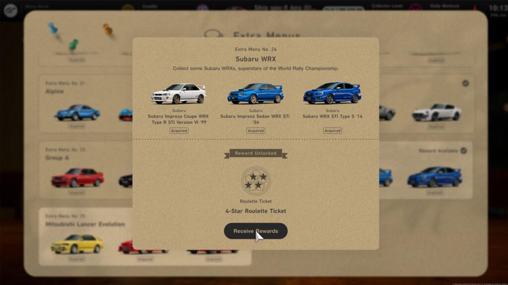 Gran Turismo 7 Extra Cafe Menu Subaru WRX