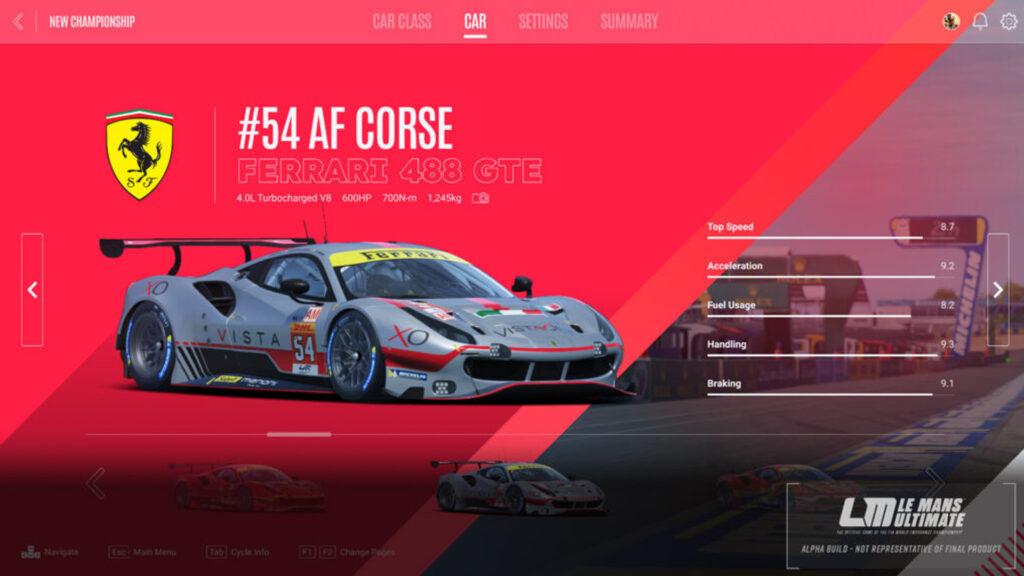 Le Mans Ultimate car select