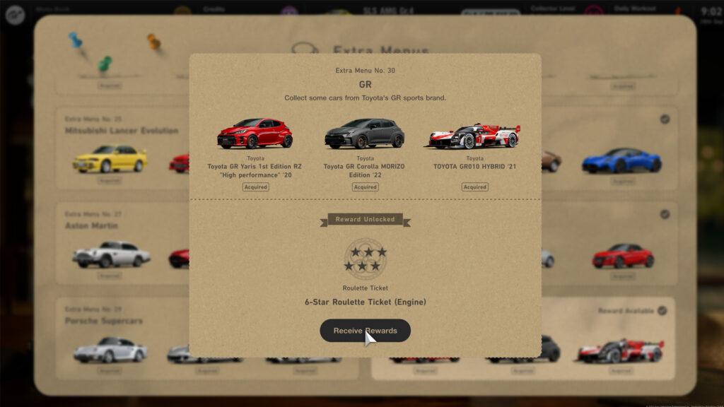 Gran Turismo 7 Toyota Extra Menu