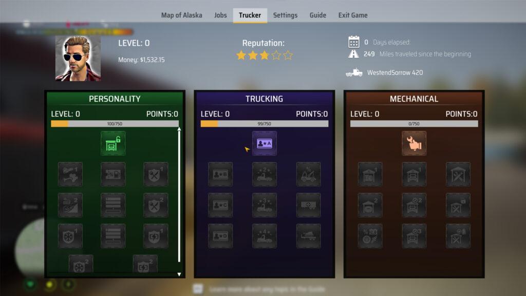 Alaskan Road Truckers Gameplay skill tree