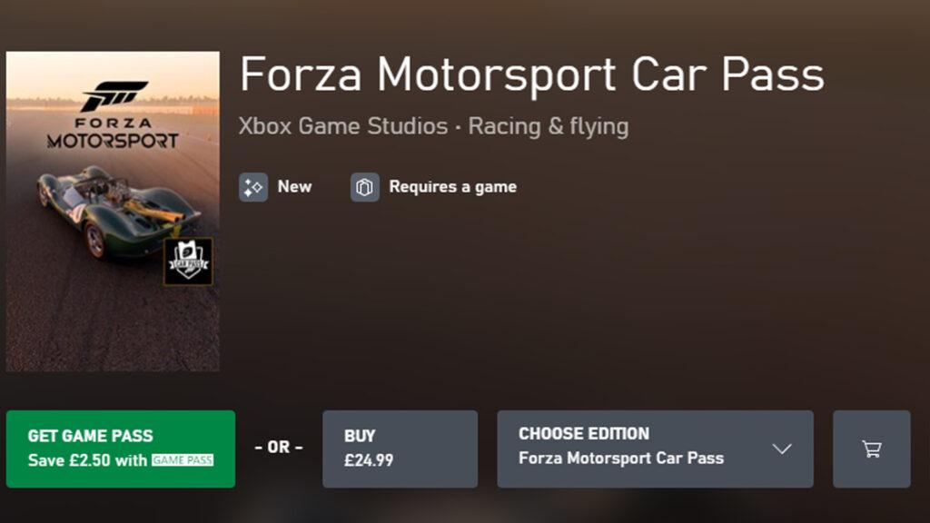 Every car included with Forza Motorsport's Car Pass DLC