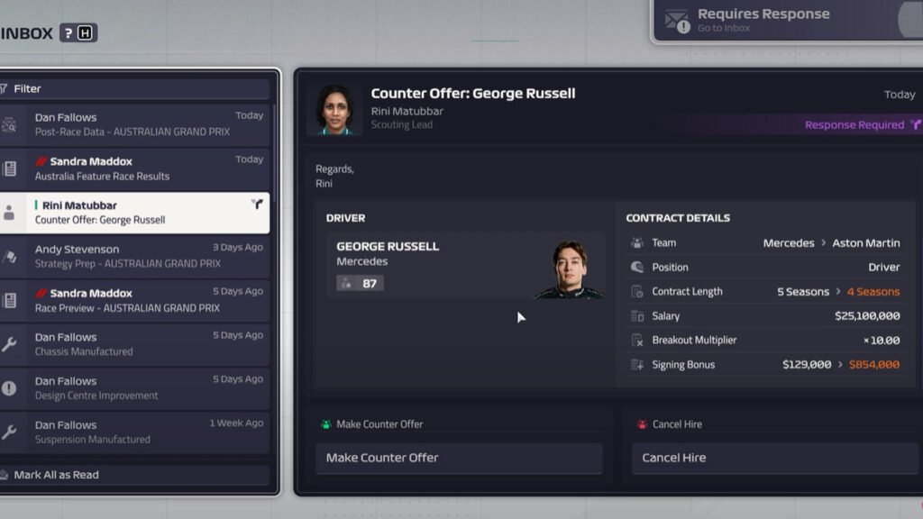 F1 Manager 2024 counteroffer inbox