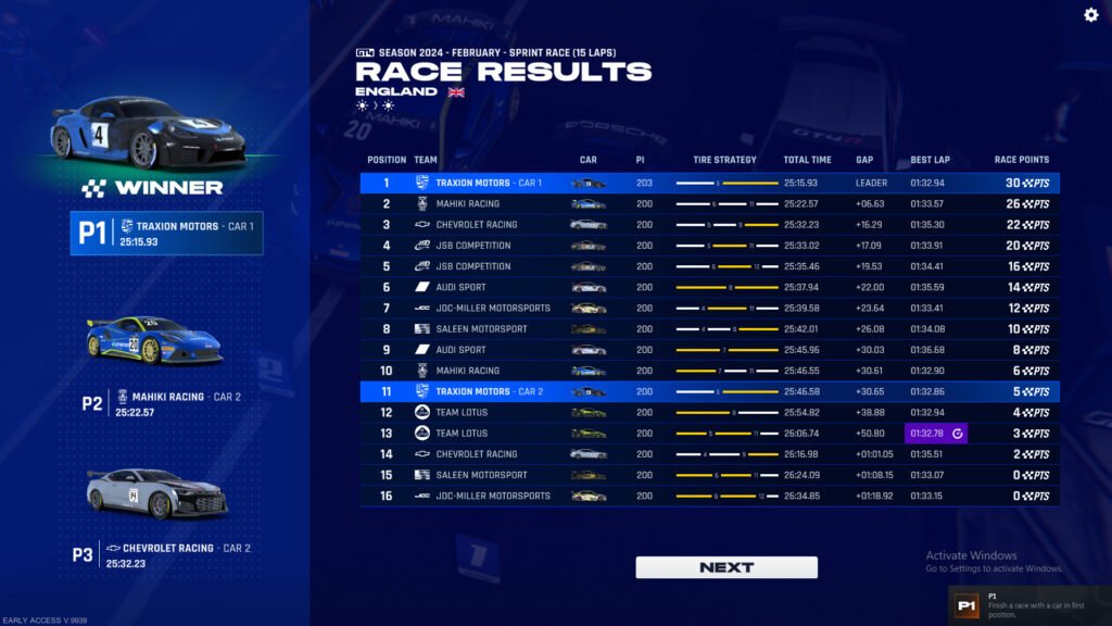 GT Manager PC race win Traxion Motors