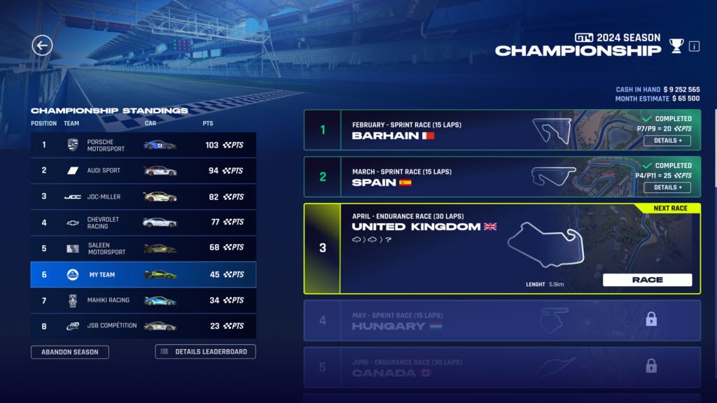 GT Manager track selection