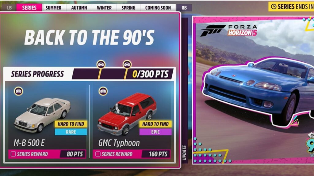 Recompensas principales de Forza Horizon 5 Regreso a los 90