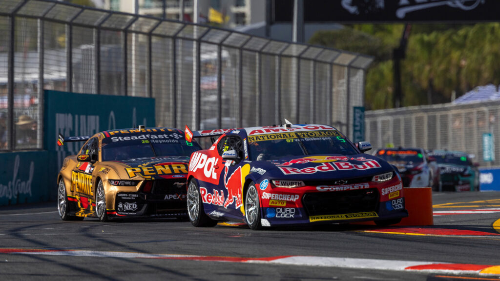 Supercars Camaro leads Mustang, Gold Coast 2023, Mark Horsburgh, Red Bull Content Pool