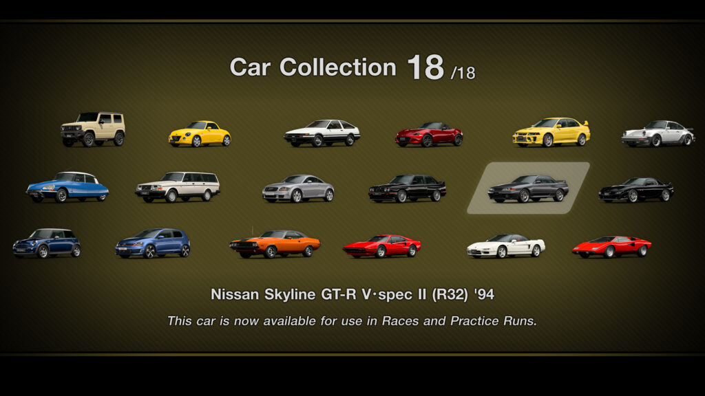 My First Gran Turismo Car List