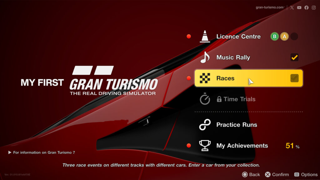 My First Gran Turismo races unlocked locked