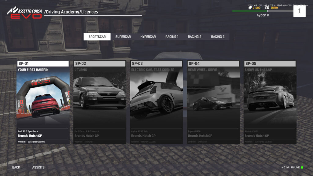 Assetto Corsa EVO Online driving academy