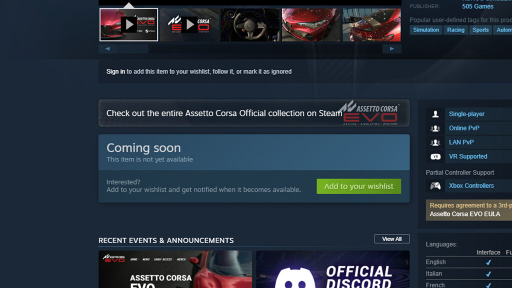 Steam Assetto Corsa EVO delay