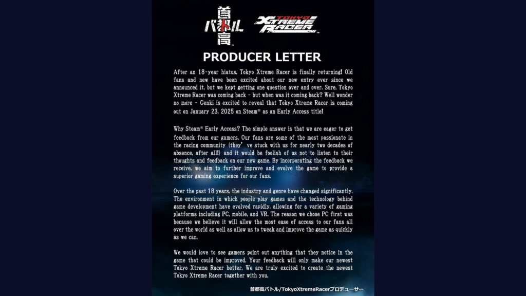 Tokyo Xtreme Racer early access 2025 statement