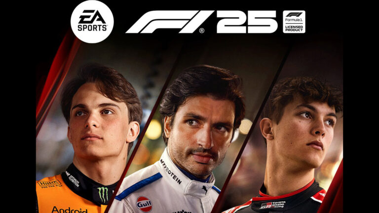 EA SPORTS F1 25 game cover features Piastri, Sainz and Bearman